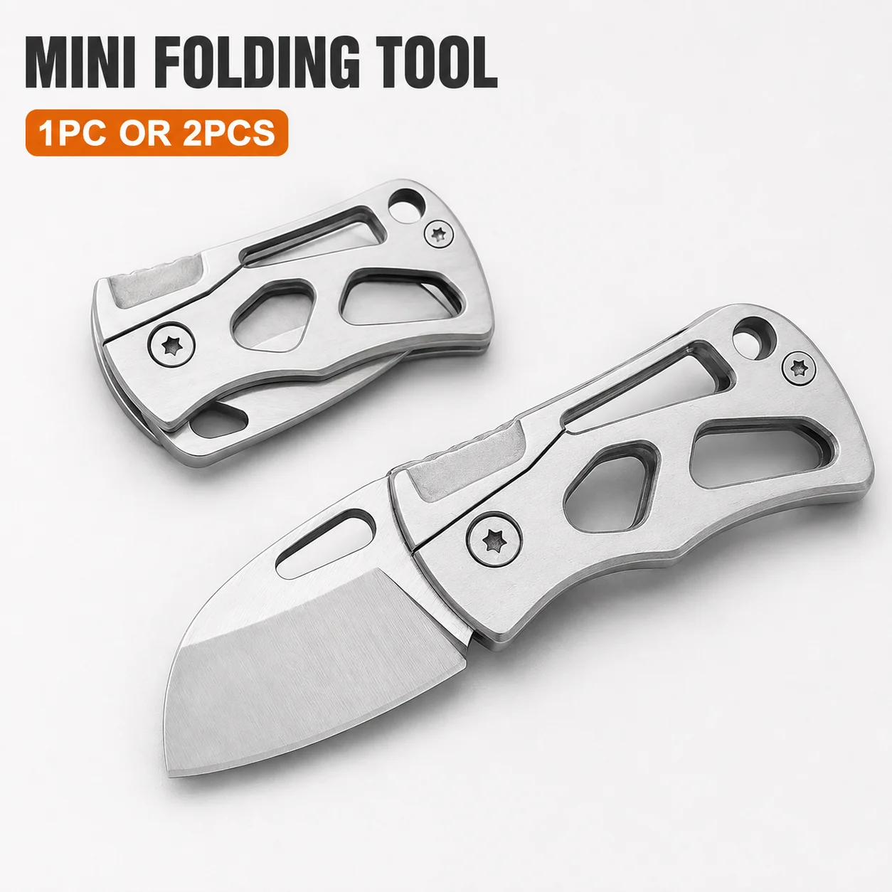 1PC 2PCS Mini Folding Utility Knife All Steel Compact Pocket Box Cutter Package Opener with Lanyard Hole for Tape Twine