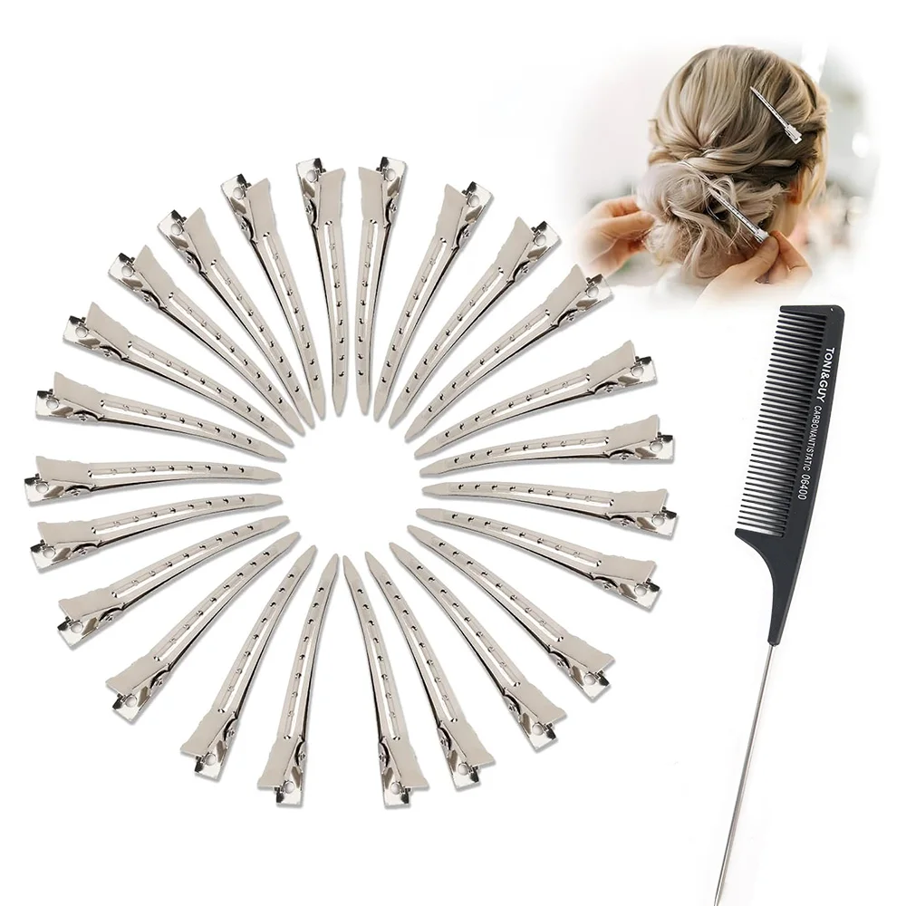 

24pcs Silver Hair Clips For Styling Sectioning Metal Duck Bill Clips For Women Alligator Clip For Long Curl Thick Hair,Bows DIY