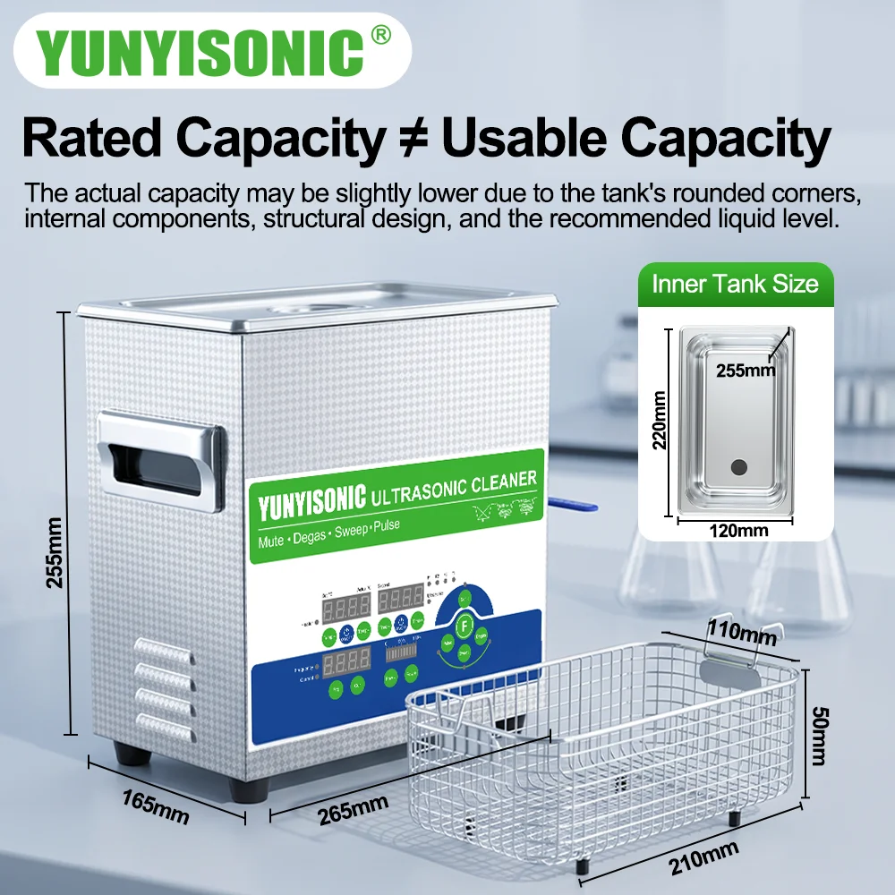 YUNYISONIC Ultrasonic Cleaner with Degas/Sweep/Pulse Modes Adjustable Power Lab Dental Medcial Use Ultrasonic Cleaning Machine