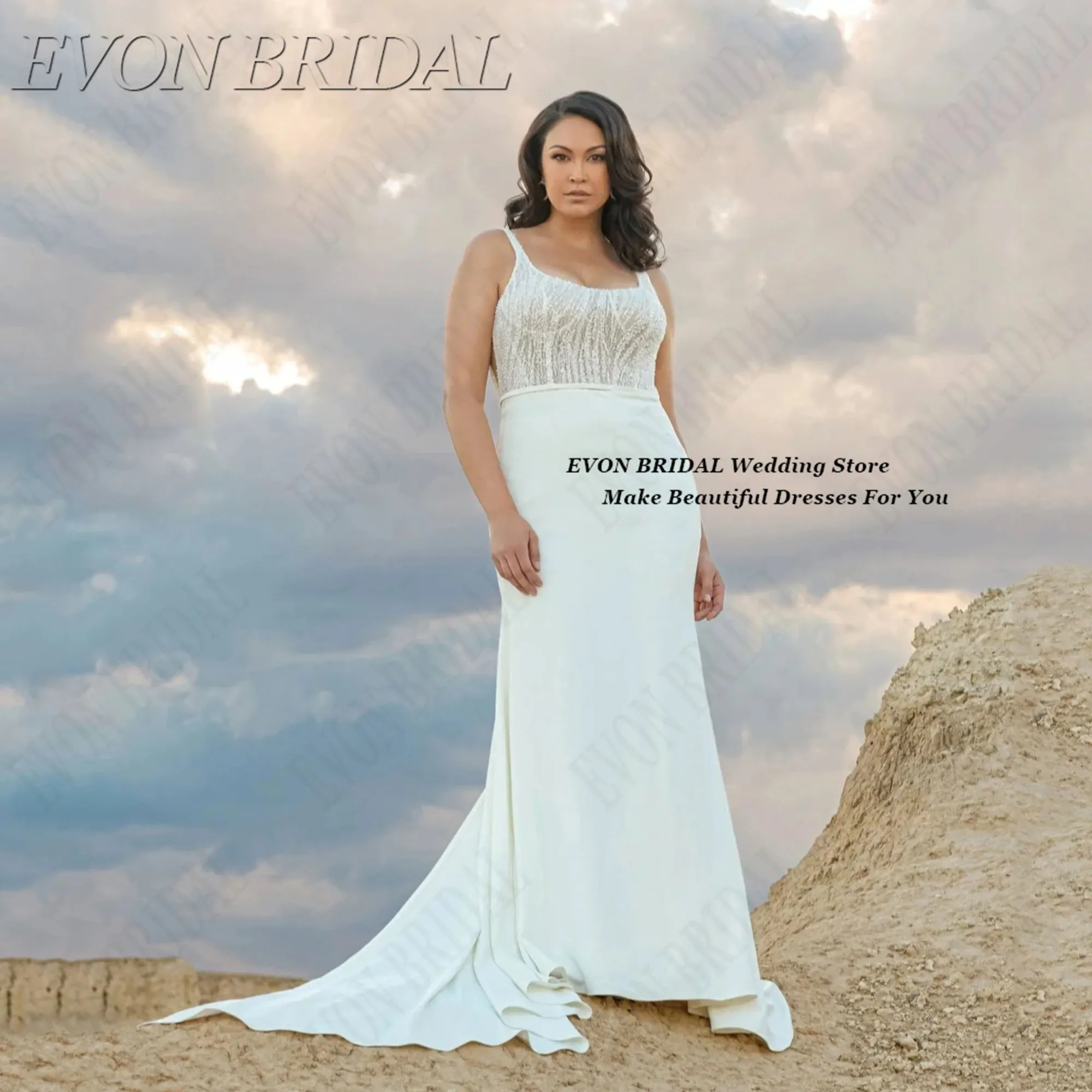 

Small Train Plus Size Bride Dresses 2025 Embroidery Bead Bride Gowns Elegant Sleeveless Wedding Dresses EVON BRIDAL Customized