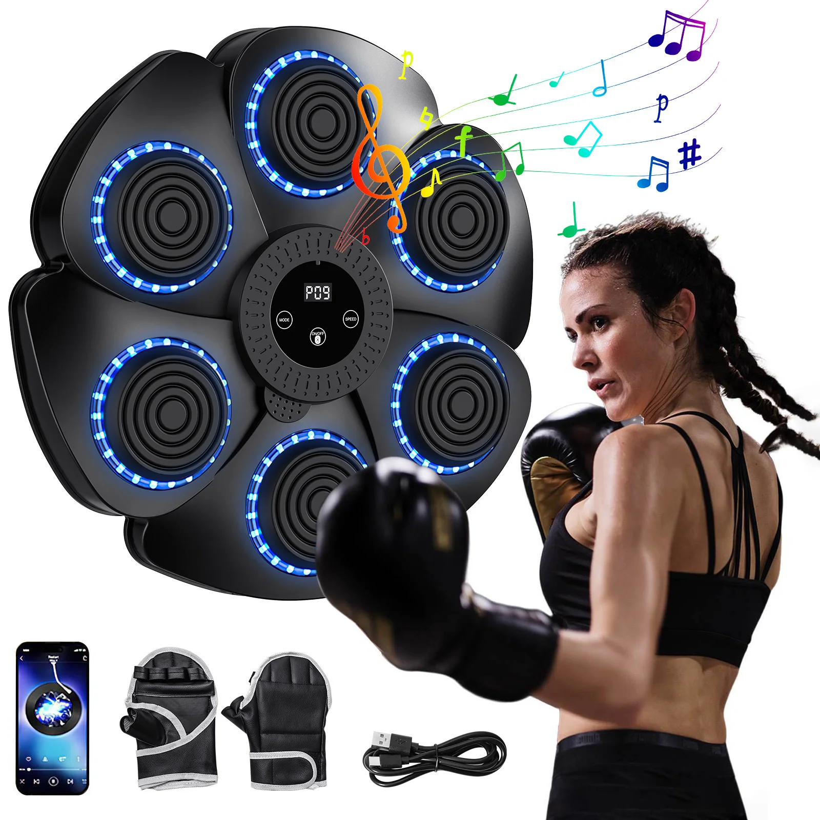 Guantes inteligentes para máquina de boxeo con música Bluetooth, 9 modos de entrenamiento, descompresión, lucha, Fitness, boxeo en casa, objetivo de pared, adultos y niños