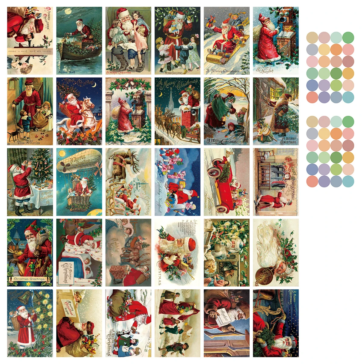 30pcs Vintage Greeting Cards Without Envelope,Retro Christmas Postcard For Friends,DIY Mini Message Cards For Holiday Wall Decor