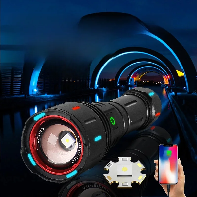 20000000LM Most Powerful LED Flashlight USB Rechargeable Lamp 900W LED Flashlights Super Bright Zoomable Torch Long Shot 4000M