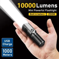 Mini linterna Led potente XHP50 de 10000 lúmenes, batería integrada, 3 modos, luz Flash recargable por Usb, lámpara EDC