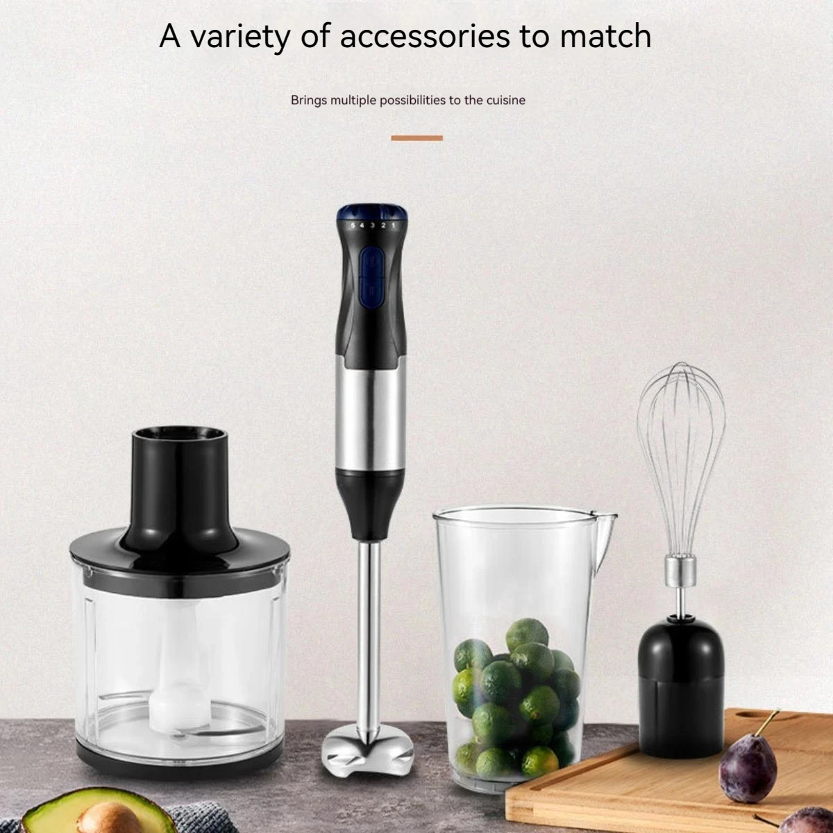 Electric Pole Hand Immersion Blender W fuel 4-in-1 Stainless Steel Food Food mixed Beaker Processor Whisk