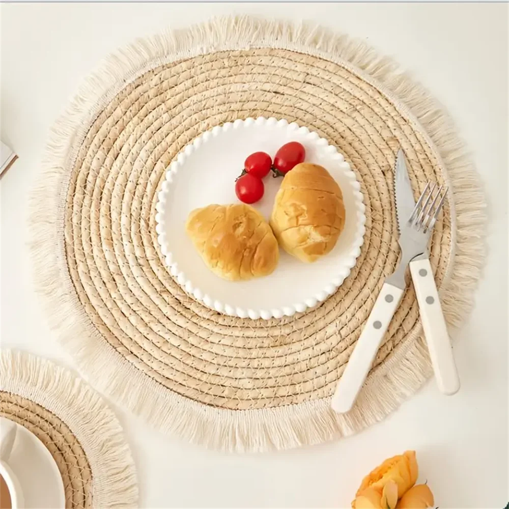

Подставка для столовых приборов из кукурузной веревки в стиле кисточки, тканая подставка из натурального материала, изоляционный коврик, для украшения дома, кухонные принадлежности