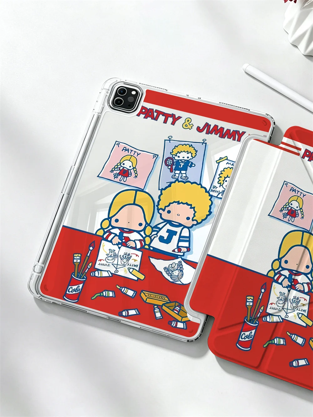 Kawaii Drawing Patty&Jimmy Y-fold Case For iPad Air6/7/8 Pro11 2020-2022 Air4/5 10 7/8/9 Air3 A16 Pen Slot Shockproof Cover
