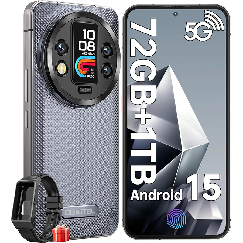 OUKITEL WP200 Pro Android 15 Outdoor-Smartphone 5G Entsperrt - 72GB RAM+1TB ROM Robustes Smartphone mit Kopfhörer/Smartwatch, 8800mAh(45W) BT5.3 Dual SIM AI NFC Outdoor-Mobiltelefon, Robustes