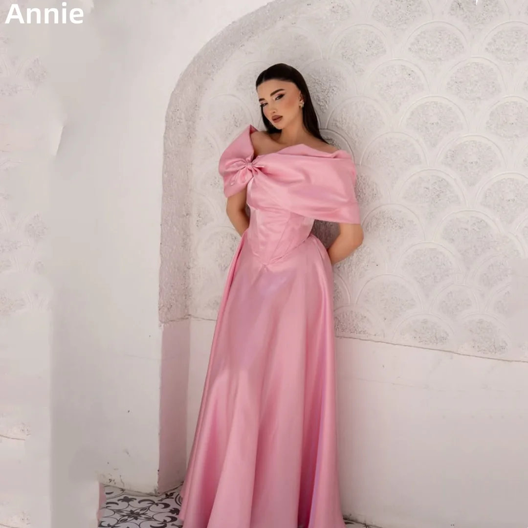 

Annie Sweet Pink Prom Dresses Satin A-line Evening Dresses Special Occasions Elegant Lady Party Dresses فساتين سهرة