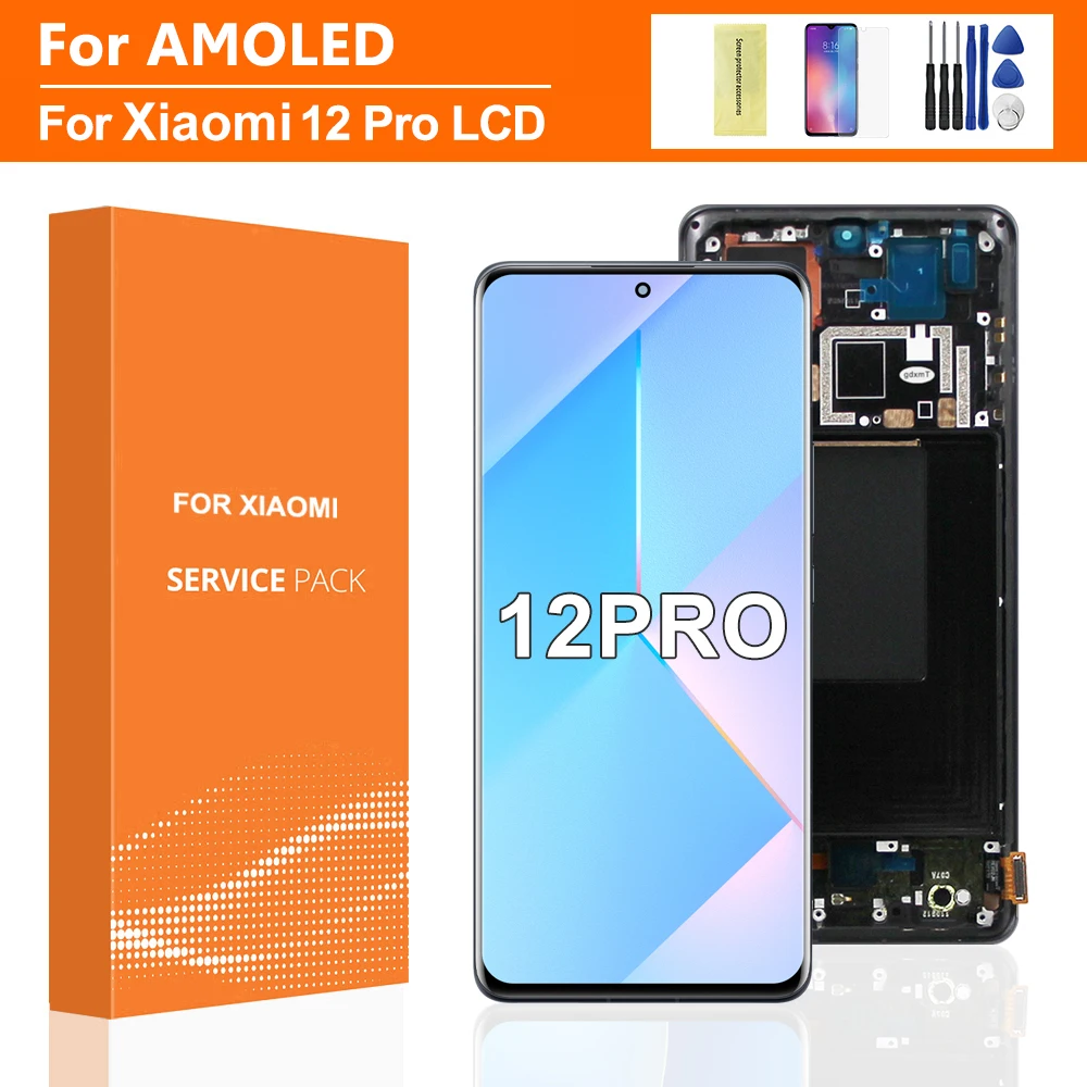 6.73\'\' AMOLED For Xiaomi Mi 12 Pro LCD Display Touch Screen Digitizer For Xiaomi Mi 12S Pro 2201122C 2201122G Display With Frame