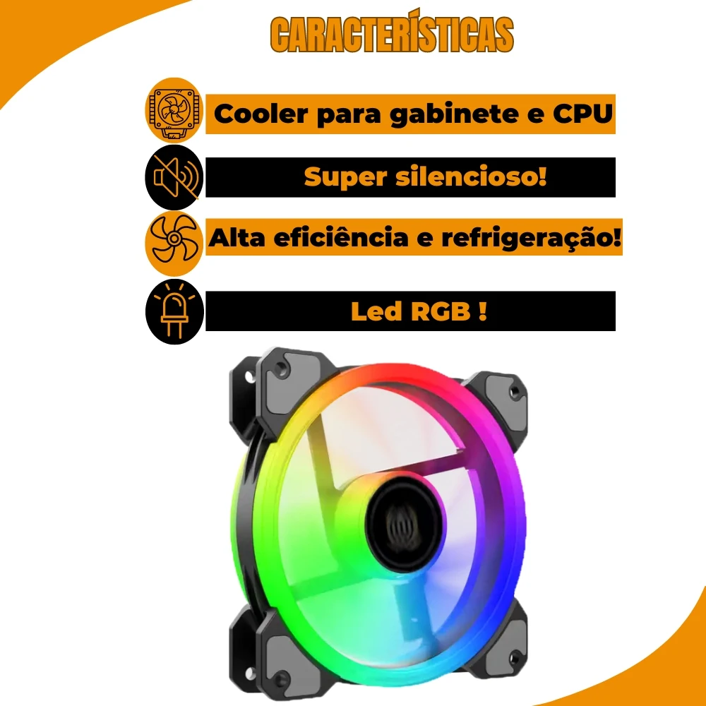 Kit 2 Fans Cooler Pc Gamer Led Rgb 120mm Fan Cabinet