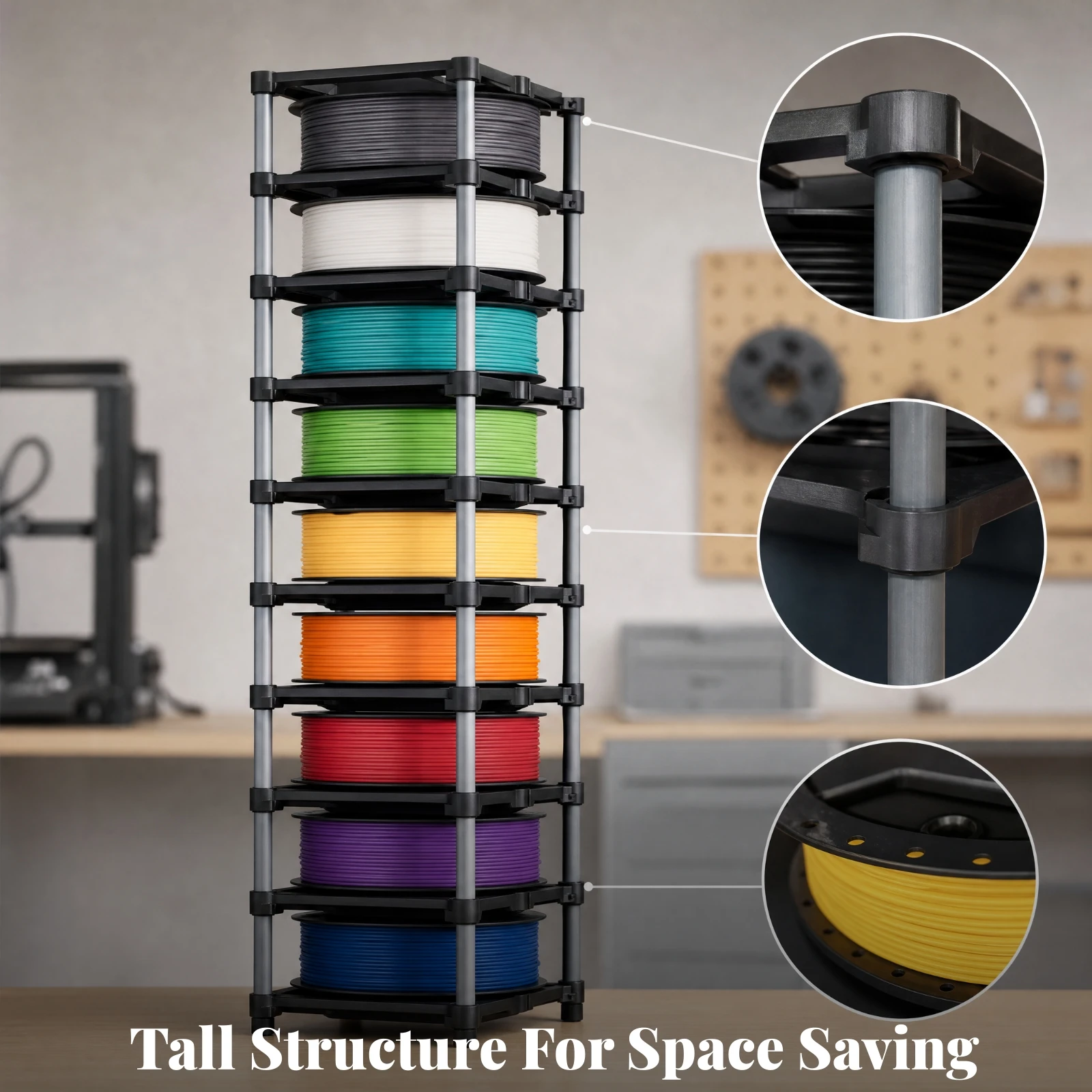 3D Printer Filament Storage Rack Multi-Tier 9-Tier Spool Organizer Vertical Freestanding for Home Office Use