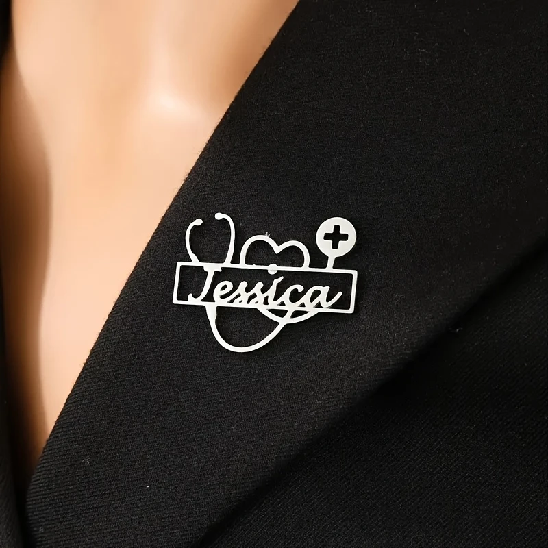Custom Stethoscope Name Brooch Personalized Dentist Nurse Nameplate Medical Jewelry Gift for Healthcare Workers Men Women