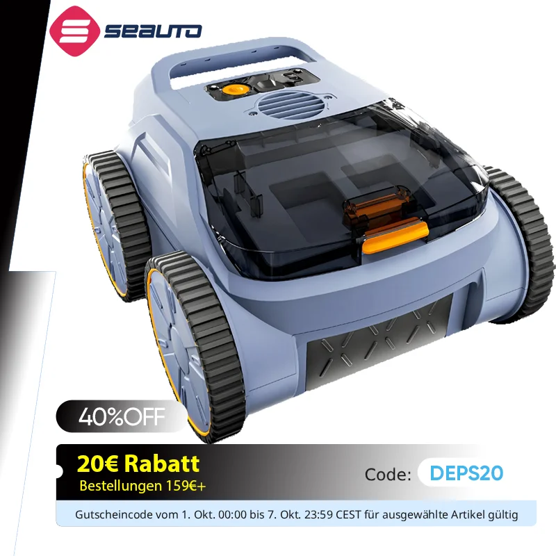 Aspirateur de piscine Seauto, 3 modes pour piscines creusées et hors sol jusqu'à 2150 m2. Pied., dure jusqu'à 150 minutes, moteur sans balais 180 W