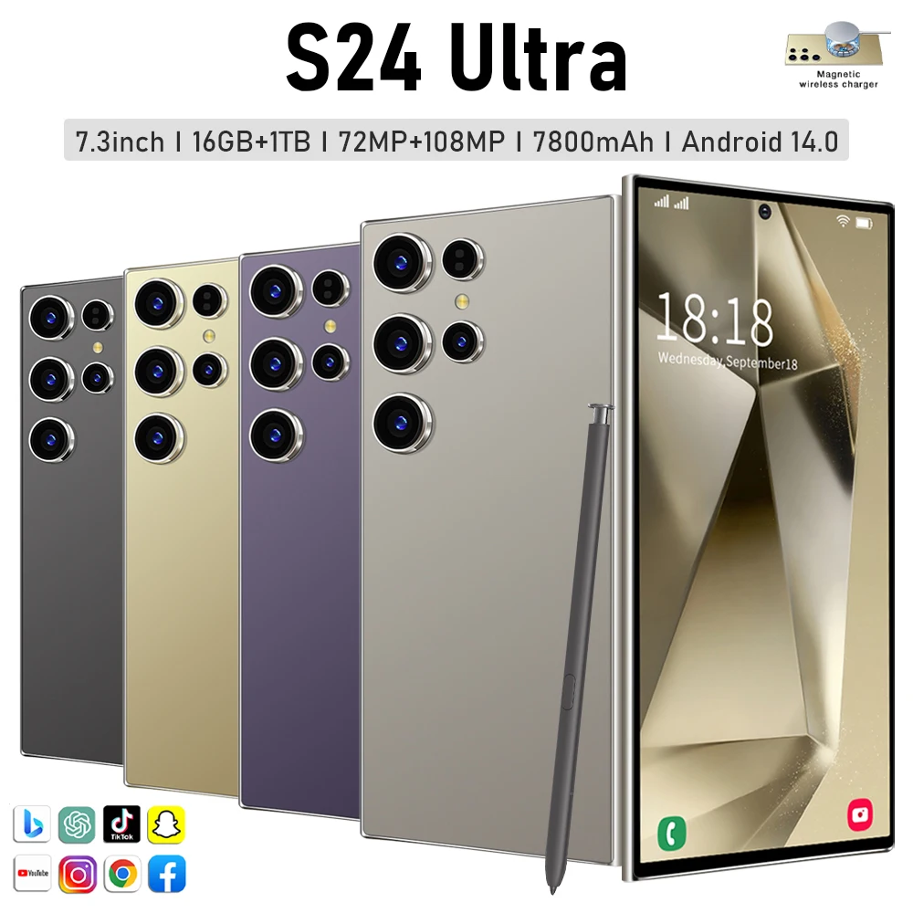 2025New S24 Ultra 7.3HD Cellphones Global Version 4G 5G Original Smartphone Dual SIM Android 14 Cell Phone 7800mAh Mobile Phones