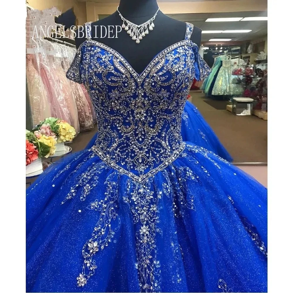 Angelsbridep Royal Blue Ball Gown Quinceanera Dresses Vestidos De 15 Quinceañera Glitter Crystal Beading For 15 Year Old Girls