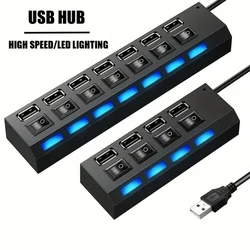 USB 2.0 Hub 5Gbps High Speed Multi USB Ports Power Adapter Expander LED USB 4/7 Ports Splitter With Switch For Laptop Computer