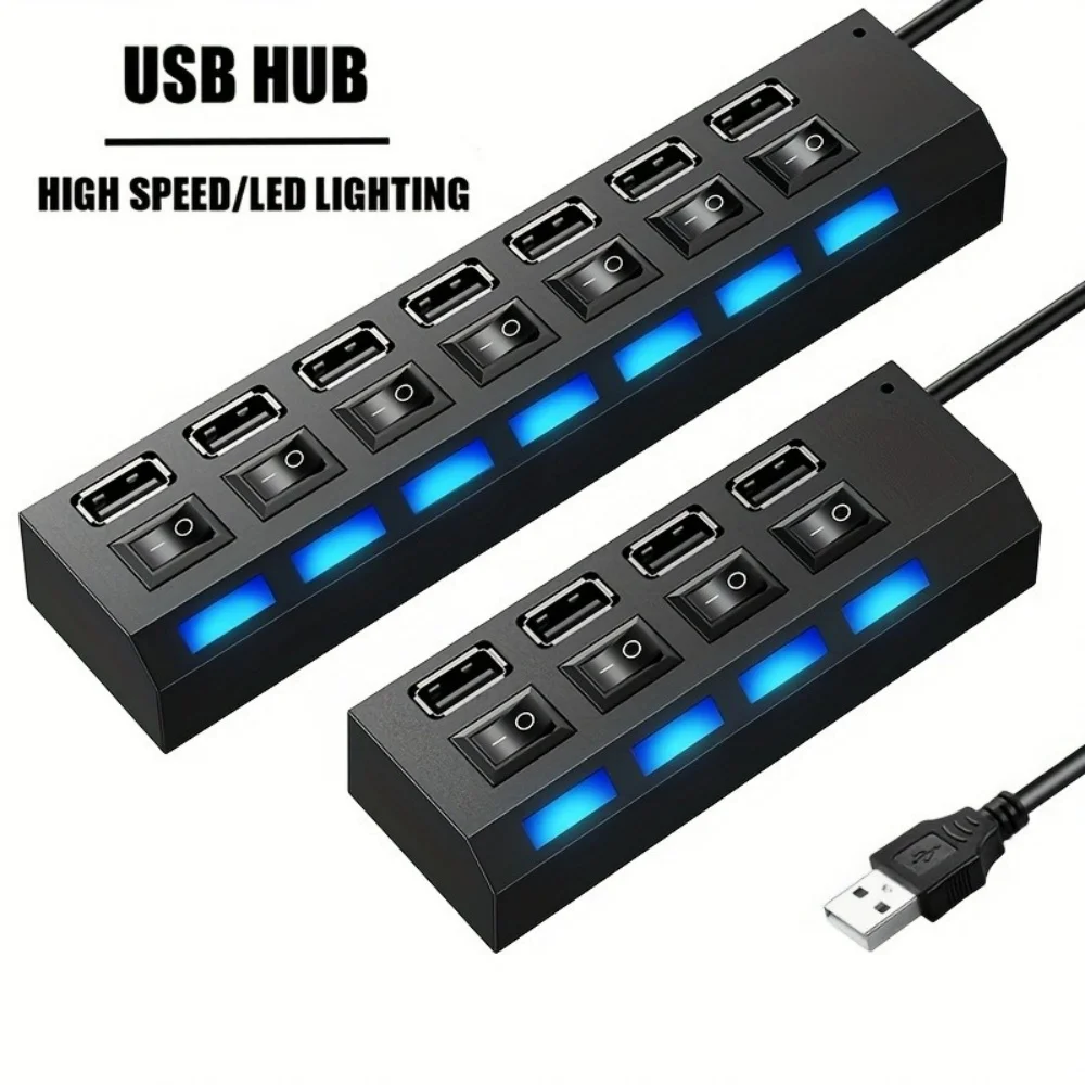 Hub USB 2.0 5 Gb/s Wysokiej Prędkości Wieloportowy USB Adapter Zasilania Rozszerzacz LED USB 4/7 Portów Rozdzielacz z Przełącznikiem do Laptopa Komputera