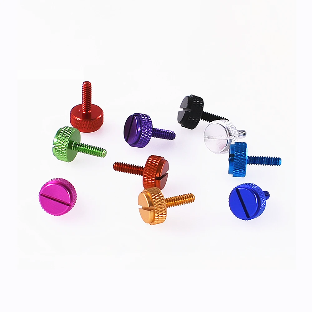 UNC 6#-32*6.5/10/12mm Colourful Slotted Thumb Screw Aluminum Alloy Knurled Hand Tighten Bolts Computer Case DIY Parts