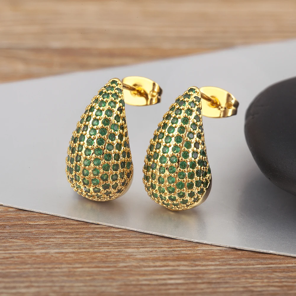 Nidin Hot Sale Original Design Waterdrop Shape Elegant Aesthetic Earrings For Women Pave Colorful Zircon Ear Jewelry Accessories