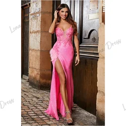 Sequins Evening Dresses for Formal Occasions Lena Elegant Dress Woman 2024 Fish Tail Pink Feather Ball Gowns Amanda Novias Prom