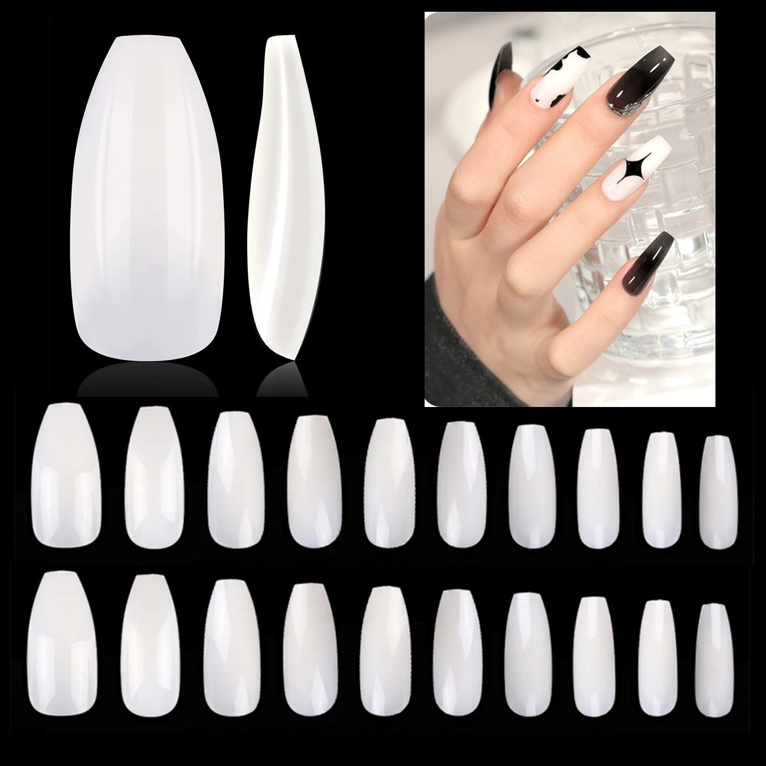 Long Coffin Fake Nails - Full Cover Natural Ballerina False Nail Makartt  500 Pcs Acrylic Nail Tips
