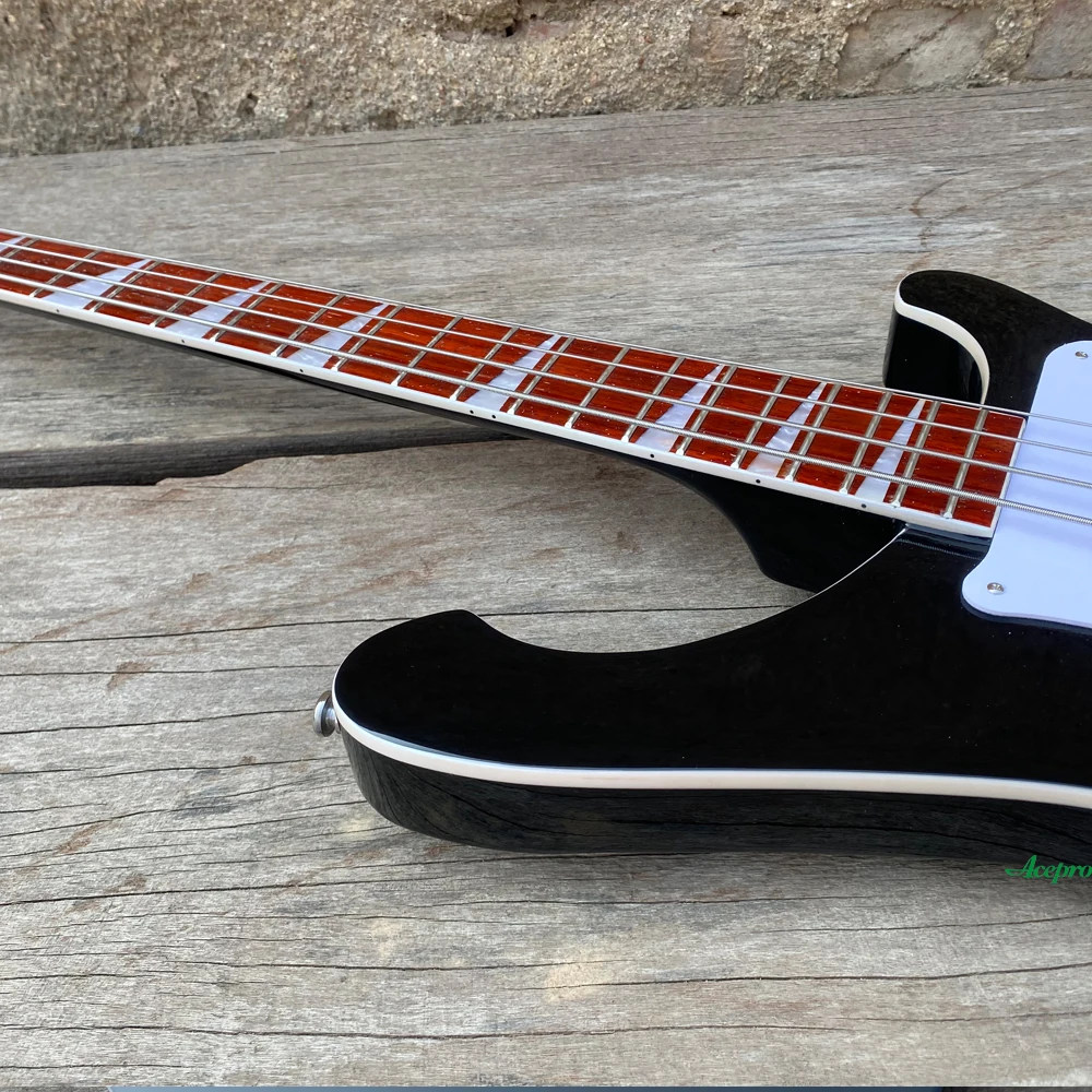 Neck Thru Body Electric Bass Guitar Black Color Adjustable Bridge 4 String bajo eléctrico, 20 Frets Rosewood Fretboard