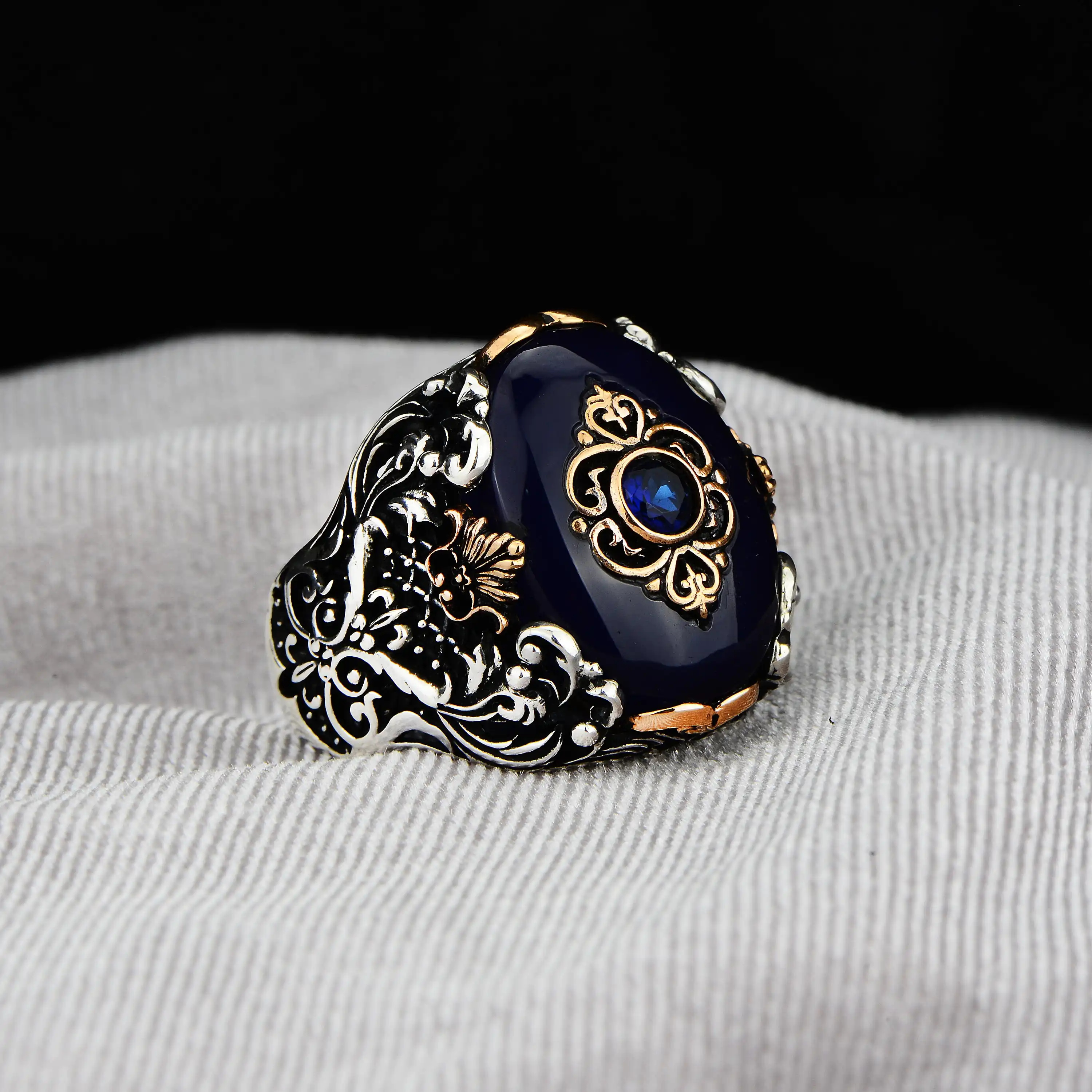 

Men Handmade Ring , Blue Gemstone Sapphire Stone Silver Ring , Handmade Ottoman Style Ring , 925k Sterling Silver Ring , Gift Fo