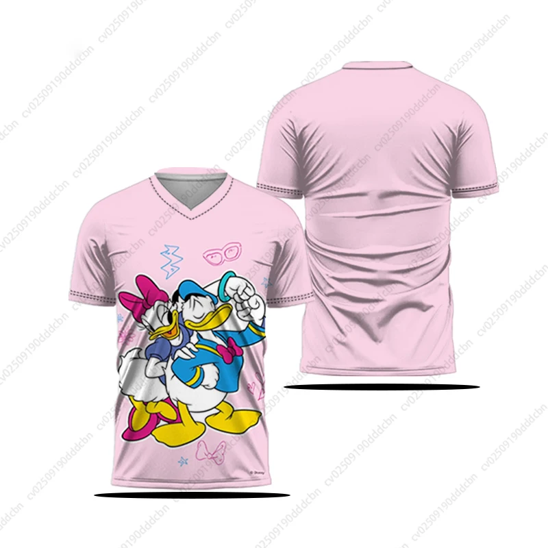 

Disney Donald Daisy Duck Cartoon Tshirt Sportswear Women V-neck Loose Casual Lightweight Breathable Training Jersey Y2k Top