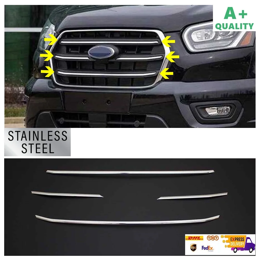 

For Ford Transit Chrome Front Grille 4 Pcs. Models 2019- Up. Stainless Steel. A + Quality. Car Tuning