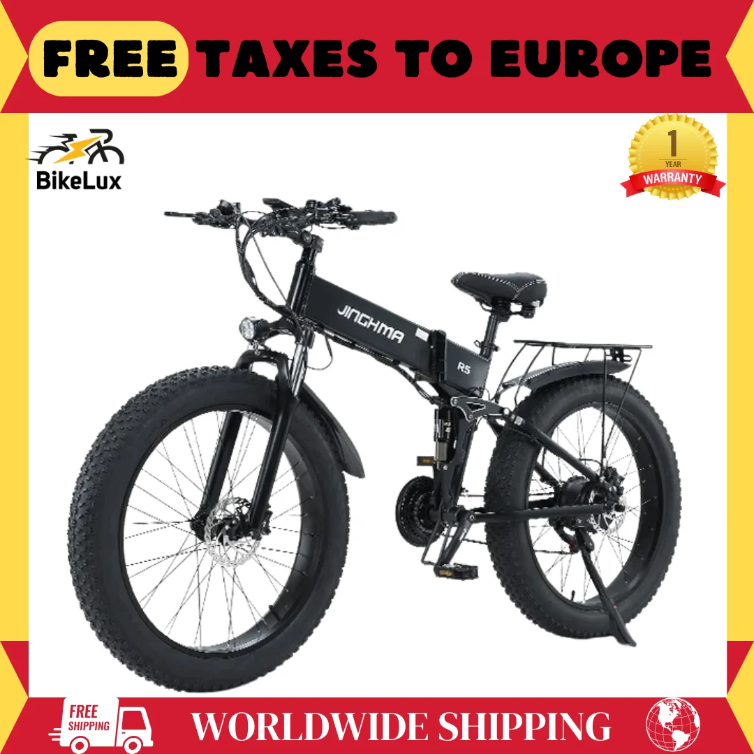 

JINGHMA NEW R5 1000W Electric Bicycle 26 Inch Men's Bike 4.0 Fat Tires Ebike 48V 14AH Lithium Battery 45KM/H Mountain Motorcycl