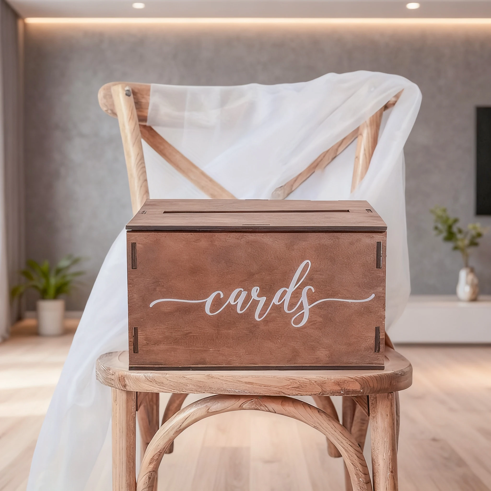 1pc Wooden Card Box With Slot & Lid, Decorations Reception For Party Wedding Gifts & Money Standard Size Decoration