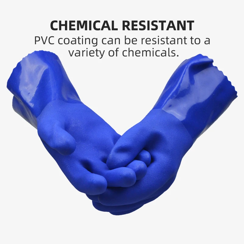 XYEHS 5Pairs Safety Work Gloves 27cm Full PVC Coating Cotton Lining Anti-Slip Oil Chemical Water Resistant Protective Gloves