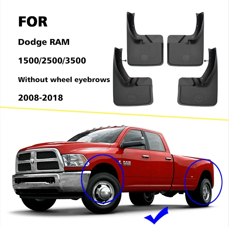 Front Rear 4pcs Mud Fender Guards For 2009-2018 Dodge Ram 1500 2500 3500 No Fender Flares Mudguards Splash Guards Accessories