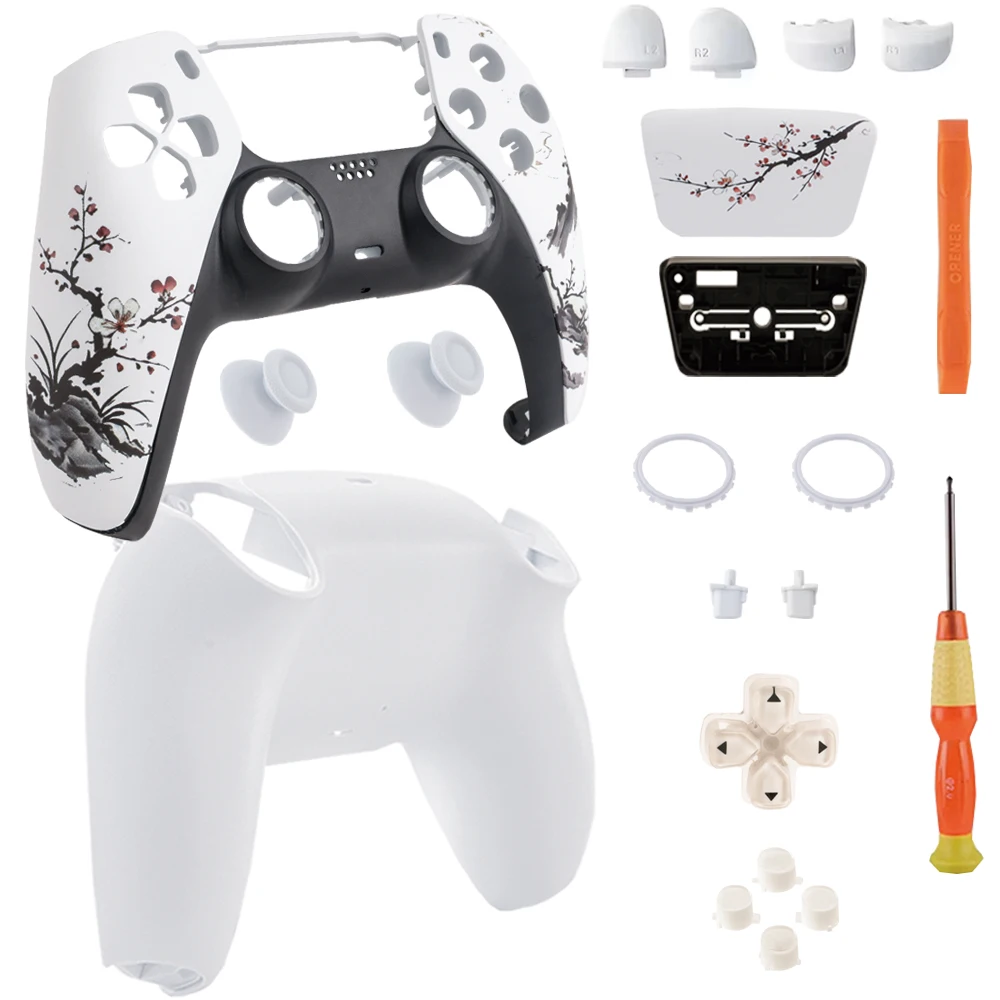 Individuelles Blumen-Shell-Kit für PS5-Controller BDM-010/020/030/040/050 – Komplettes Gehäuse, Touchpad, Tasten, Thumbsticks, DIY-Mod-Teile