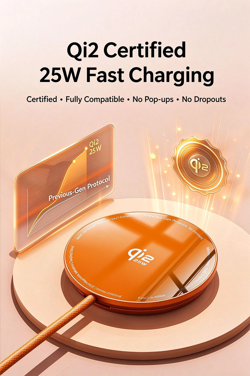 Kabellose Ladestation 25W Qi2.2 Schnellladung Kompatibel mit iPhone 18/17/16 Pro Max Huawei Xiaomi und iPad AirPods – Detail 7