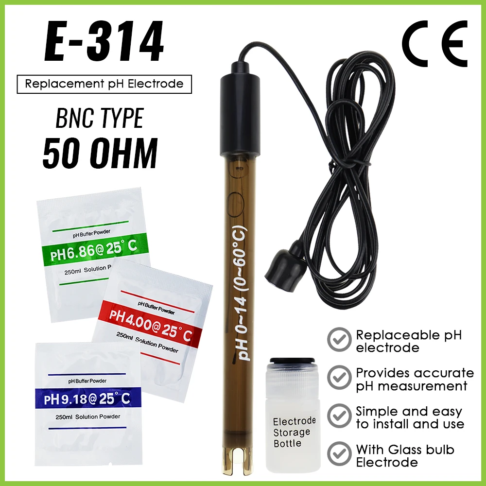 

Replacement PH Electrode Probe 200cm Long Sensor With Calibration Powder BNC Connector For Continuous Liquid Measurement