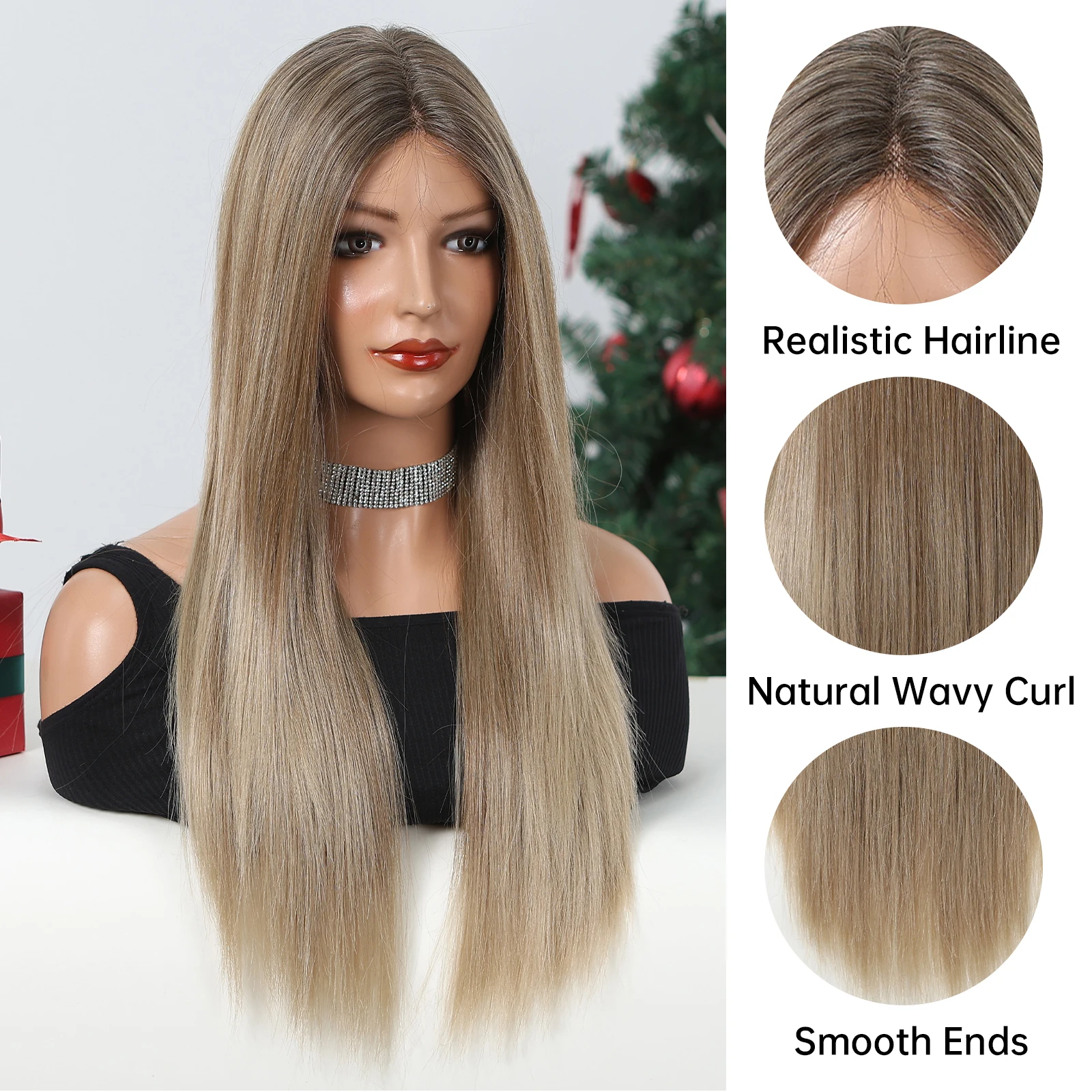 Long Straight Lace Front Synthetic Wigs Light Brown T Part Lace Wig for Women High Density Wig with Baby Hair Heat Resistant