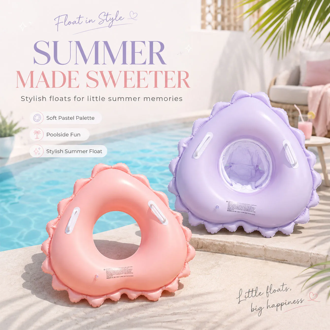 1PC Heart Shape Pool Float Ring Inflatable Swim Tube with Handles Cute Ruffle Design Beach Swimming Float