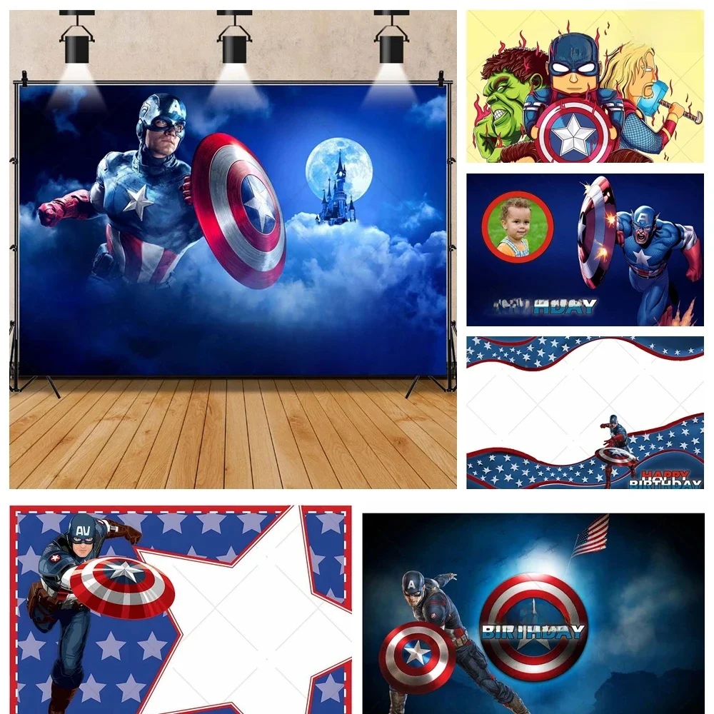 Marvel Captain America Cartoon Affiche de la fête d'anniversaire personnalisée Banner Bandle Boy Room Decoration Studio Background