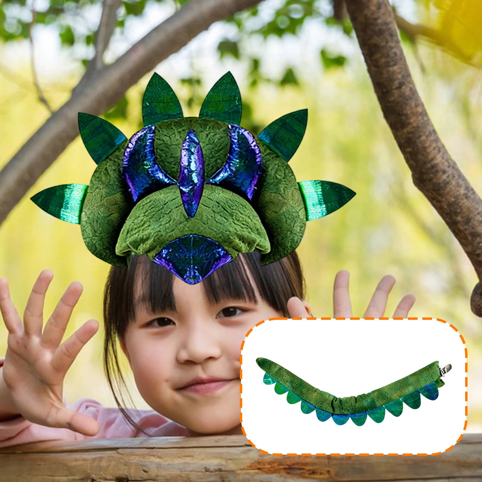 

Dinosaur Headband Tail Party Supplies Photo Prop for Festive Dance Role Play,Halloween Cosplay Prop Easy to Put On Costuming