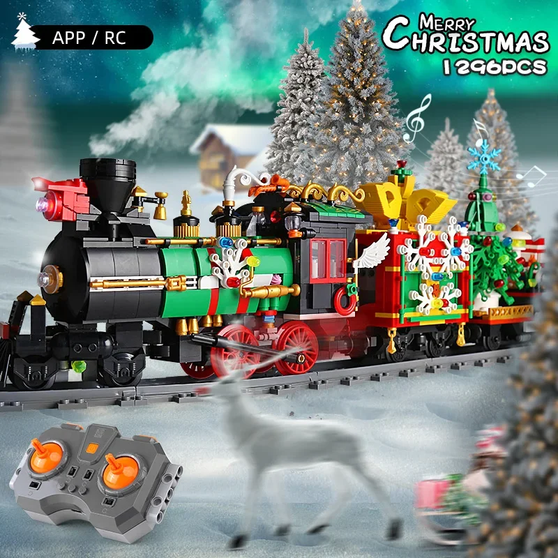 Electric Christmas Building Block The Motorized Winter Holiday Train Model Assembly Decoration Kids Train Model Gifts for Boys