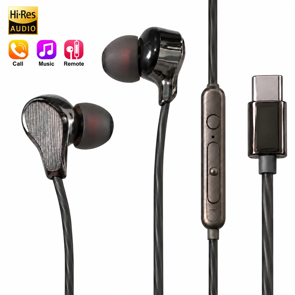 Type C Wired Earphones With Mic - Fones de ouvido com fio USB
