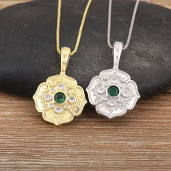 Nidin Classic New Design Flower Shape Copper Micro Inlaid Zircon Pendant Necklace For Women Vintage Chain Choker Jewelry Gifts