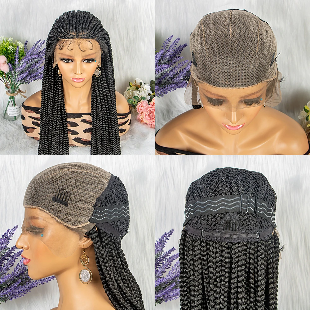 Os recém-chegados caixa de cornrow trançado perucas sintéticas caixa trançada perucas para preto feminino 36 polegadas perucas dianteiras do laço com cabelo do bebê