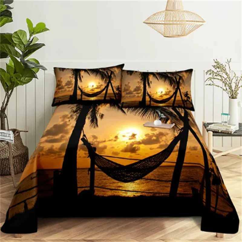 Dream NS Modern Nature Bedding Set 3D Digital Printing Beach Coconut Grove Summer Bedroom Bed Sheet Pillowcase Bedding Kit