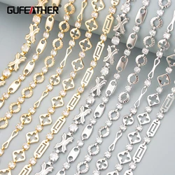 GUFEATHER C349,chain,18k gold rhodium plated,copper,nickel free,zircons,charms,diy bracelet necklace,jewelry making,1m/lot