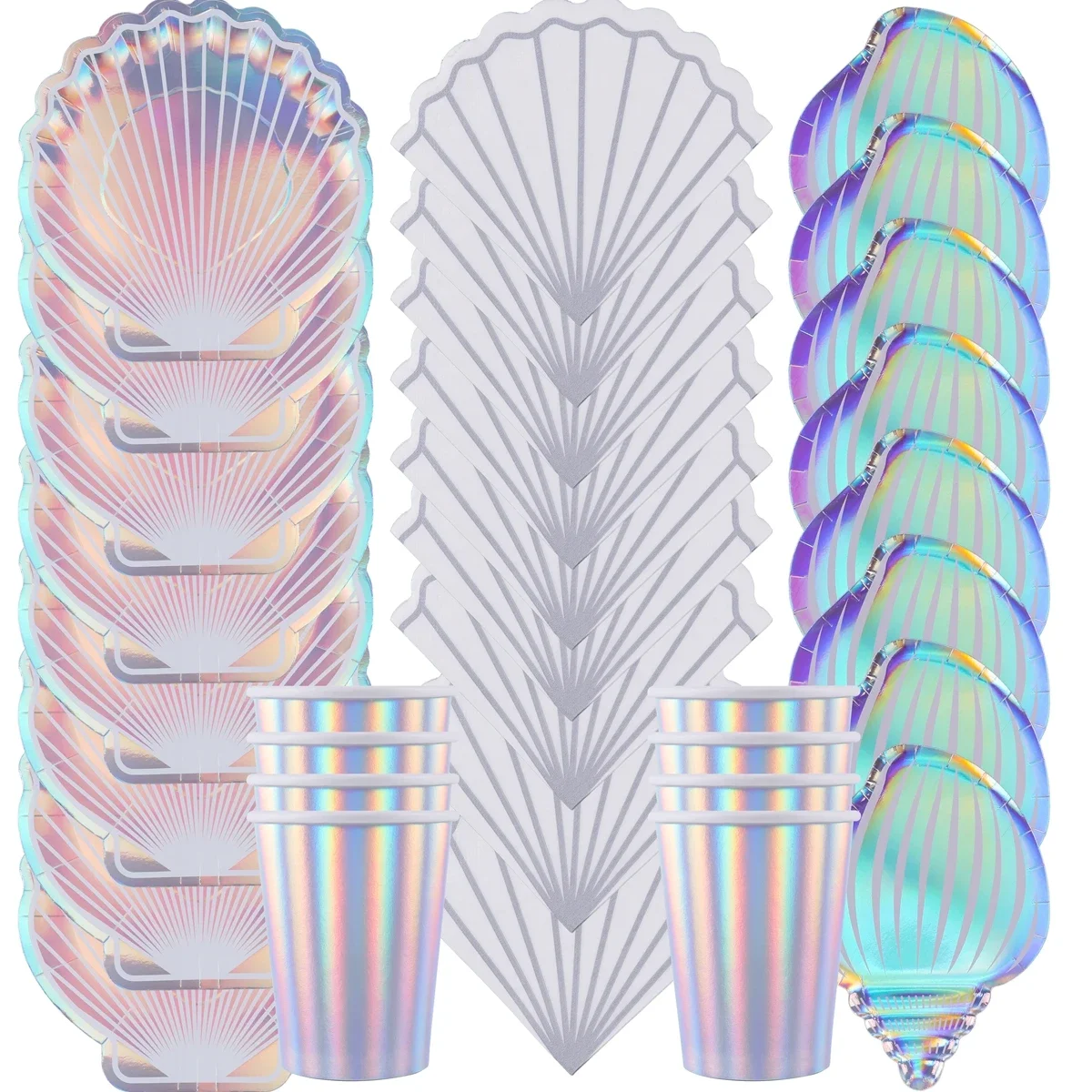 Vaisselle jetable en coquillage coloré pour fête de sirène, décor de plage d'été sous la mer, petite sirène pour filles, décor de fête de 1er anniversaire
