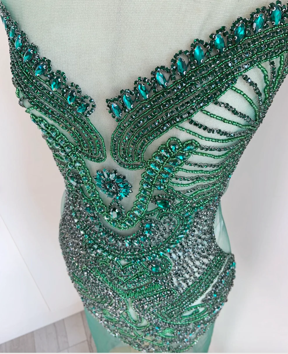 

Large Green Rhinestone Applique For Bodice Applique, Costume, Large Crystal Applique Patch For Birthday Dress, Couture Supplies