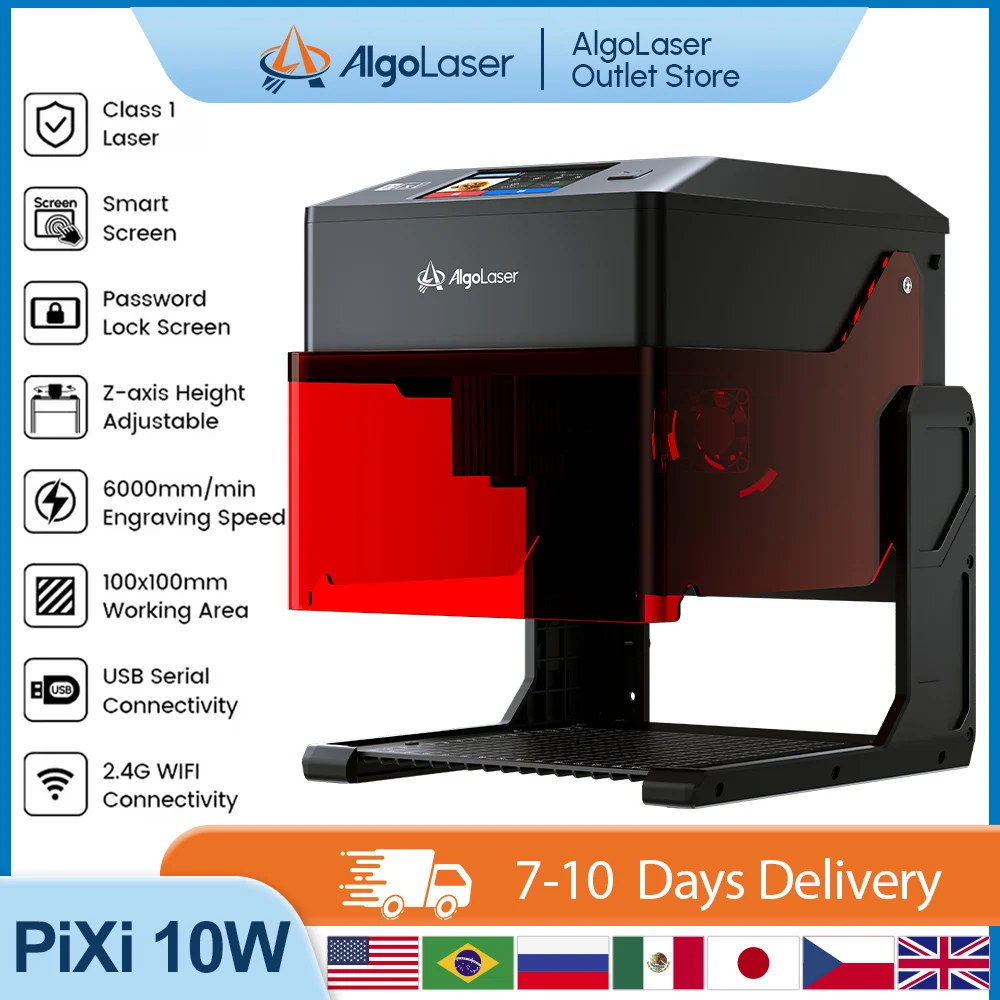 Algolaser Pixiレーザー彫刻機、タッチスクリーン自動調整電力/速度、DIYギフト製作デスクトップレーザー彫刻機
